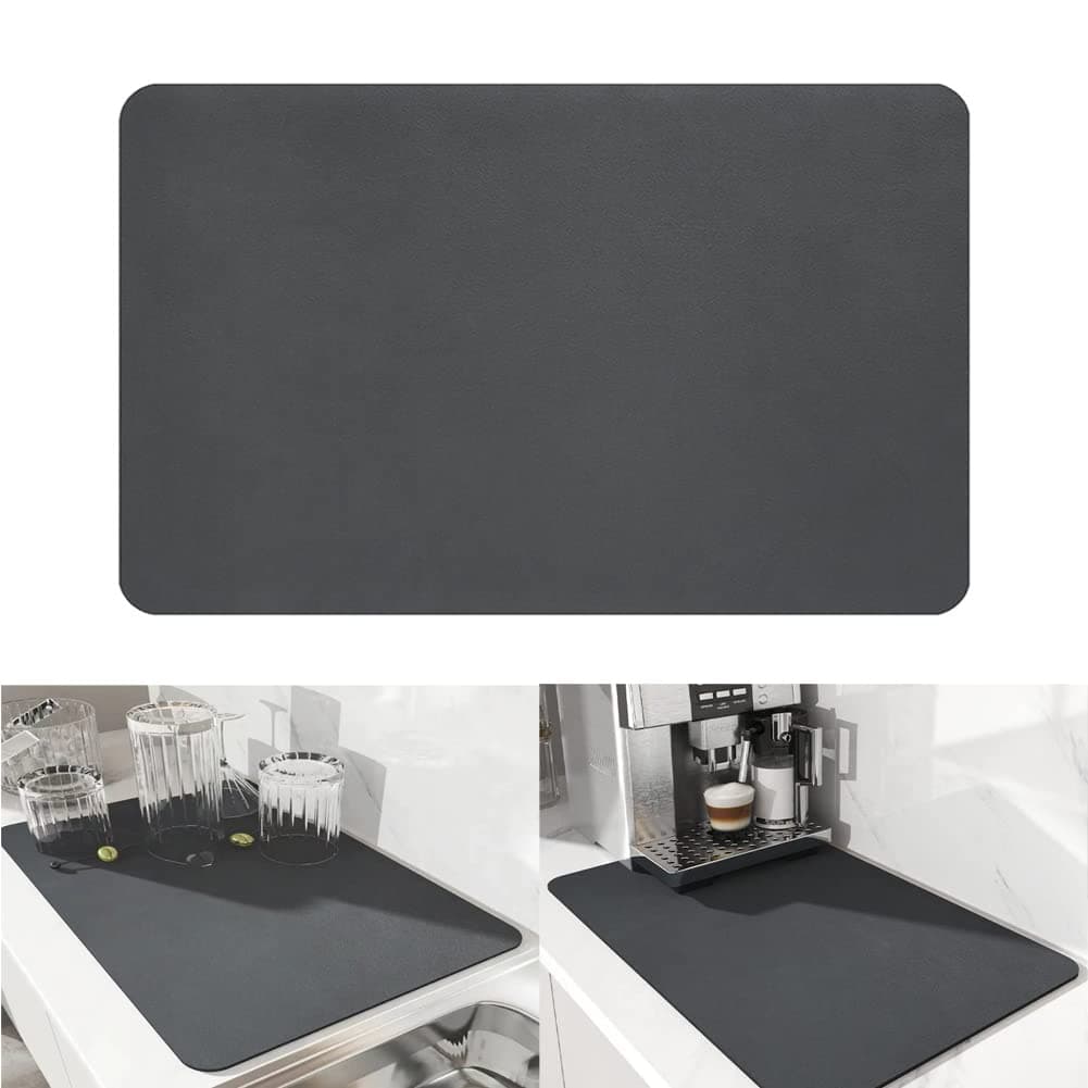Dish Drying Diatomaceous Earth Mat, Absorbent Drip Protector Drainer, Coffee Bar Pad, Sink Draining Board Mat (24* 15.75 inch) for Kitchen, Bathroom, Toilet Counter Top– Dark Grey