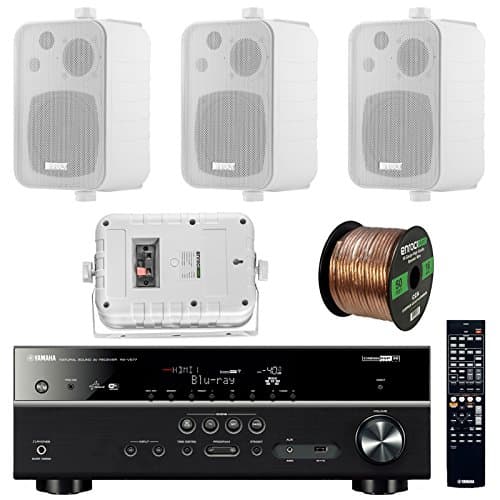 Yamaha RX-V577 - 7.2-Channel Home Theater Bluetooth USB Receiver with Wi-Fi & Apple AirPlay - Bundle Combo With 4x Enrock EKMR408W 4" Inch 200-Watt 3-Way White Box Speakers + 50 Feet 16g Speaker Wire