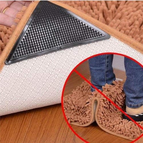 Rug Grippers, Carpet Rubber Anti-skid Pad with Strong Sticky Double Sided Carpet Tape By Yesreal (8PCS, Black)