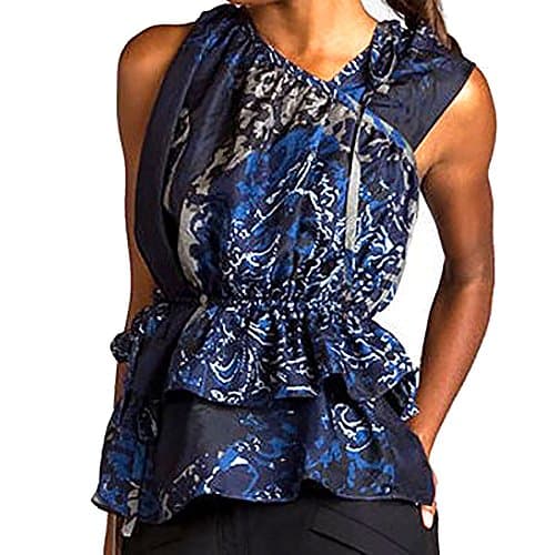 Robert Rodriguez Womens Navy Floral Silk Wrap Sleeveless Blouse - SM