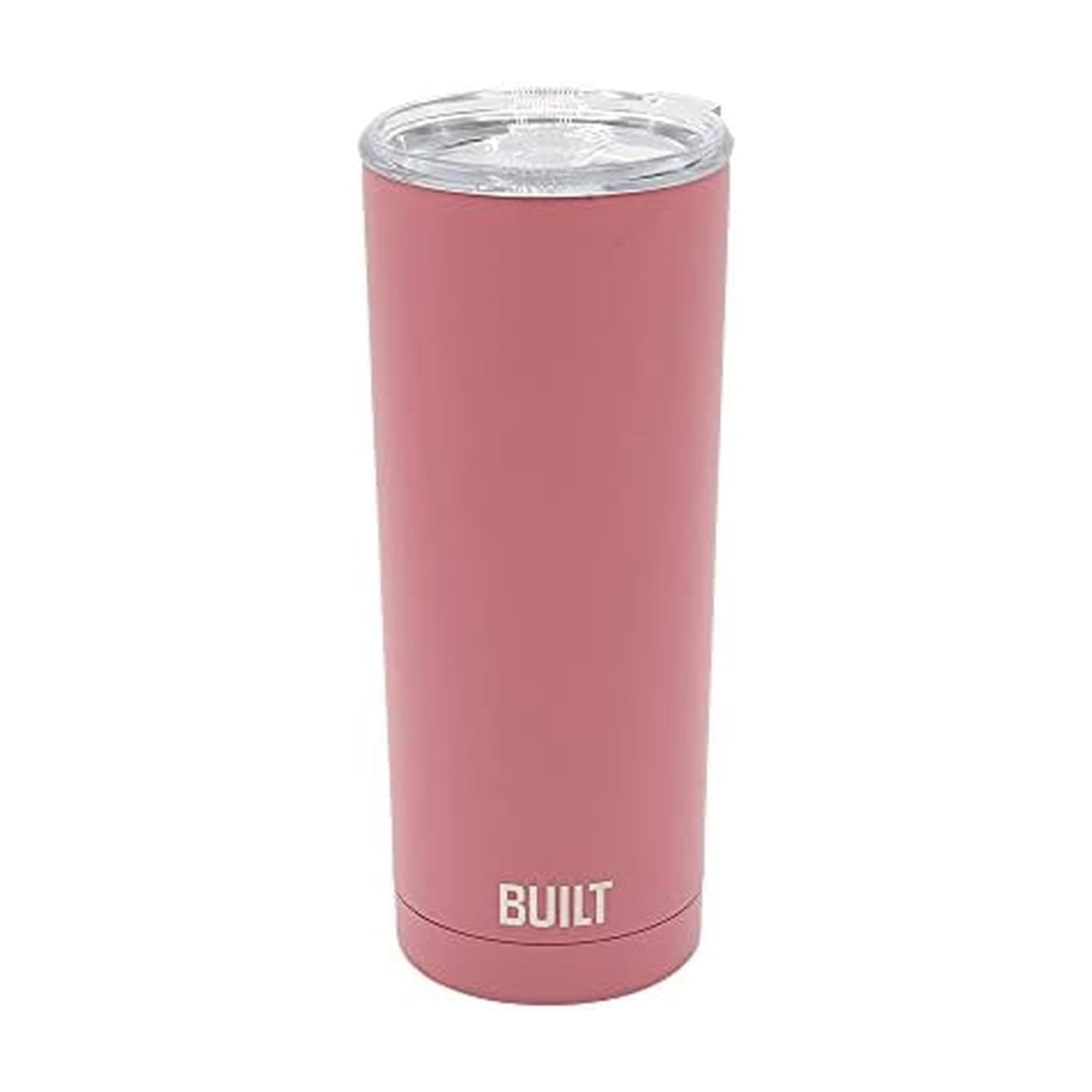 BUILT 20 Ounce Double Wall Vacuum Sealed Stainless Steel Coffee and Water Tumbler Easy to Clean Tritan Lid with Rotating Splash Guard, Pink (5286294)