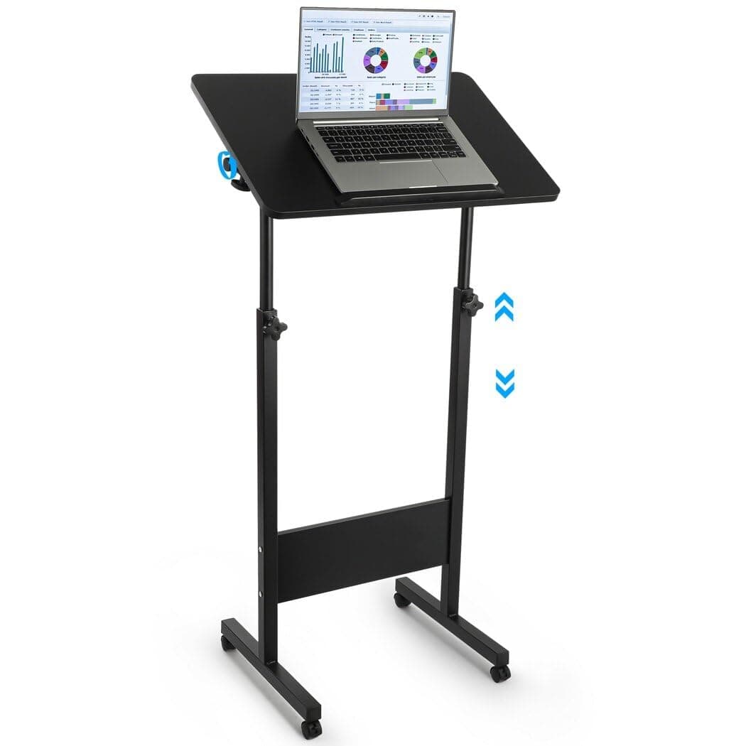 Joyoolife Mobile Podium, Adjustable Standing Desk with Caster Wheels, Adjustable Height & 360° Swivel Desktop, Versatile Podium Laptop Desk Stand Up Desk Easel Presentation Lectern