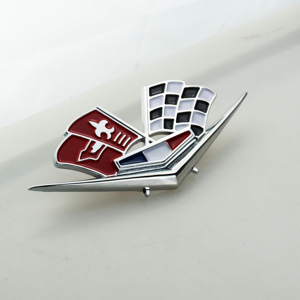 FAZOM 1PC Front Fender Crossed Flag Emblem Badge Replacement for 1962-1963 Impala 327 409 Belair (Chrome)