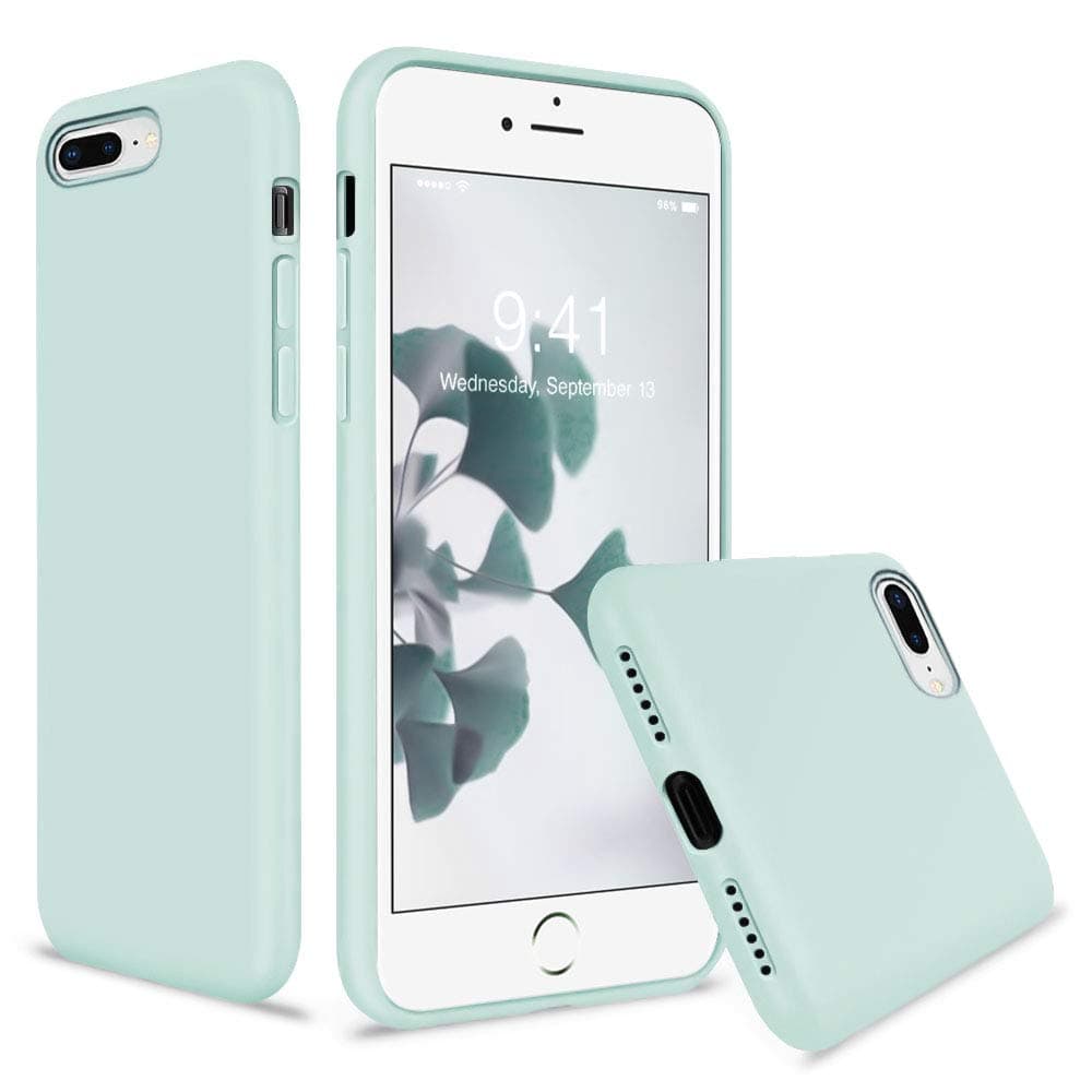 VooiiCompatible with iPhone 8 Plus Case, iPhone 7 Plus Case, Soft Silicone Gel Rubber Bumper, Microfiber Lining Hard Shell Shockproof Full Body Protective Cover Mint
