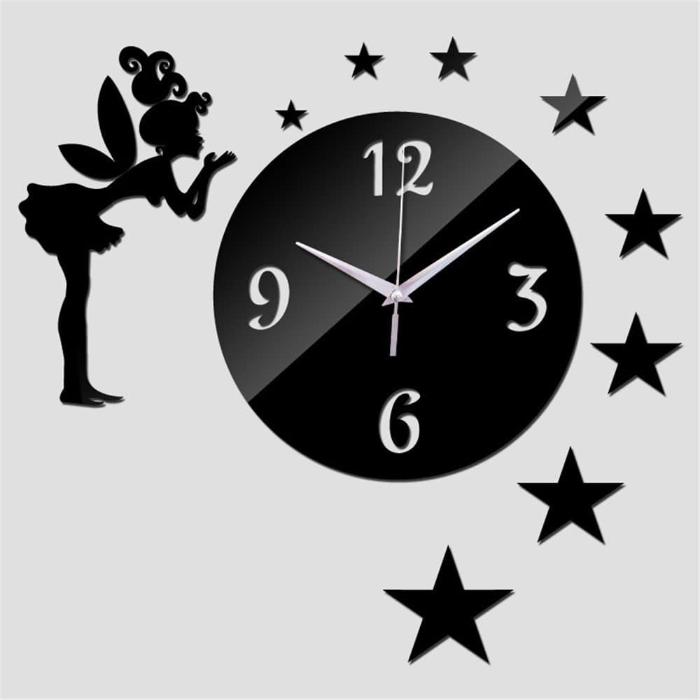 WHLGZ Creative Home Furnishing Background Mirror Diy Circular Acrylic Decorative Art Wall Clock Black Wall Clocks