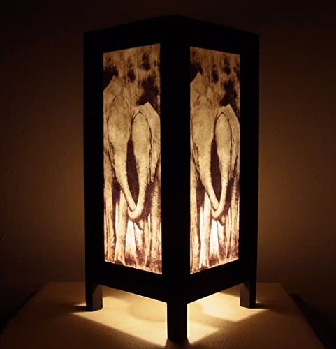 Indy Thai Handmade Asian Oriental Family Elephant Bedside Table Light or Floor Wood Paper Lamp Shades Home Bedroom Garden Decor Modern Design from Thailand