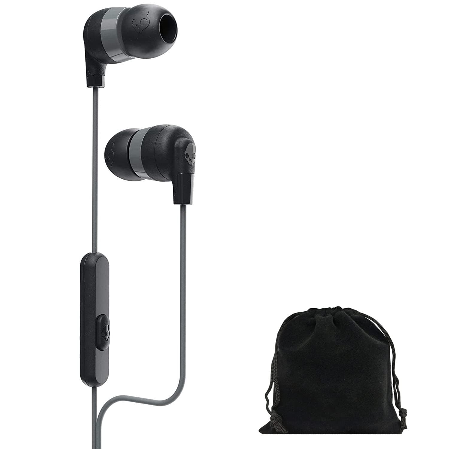Skullcandy Ink'd Plus in-Ear Earbuds Wired w/Microphone, Includes Velvet Pouch - Black