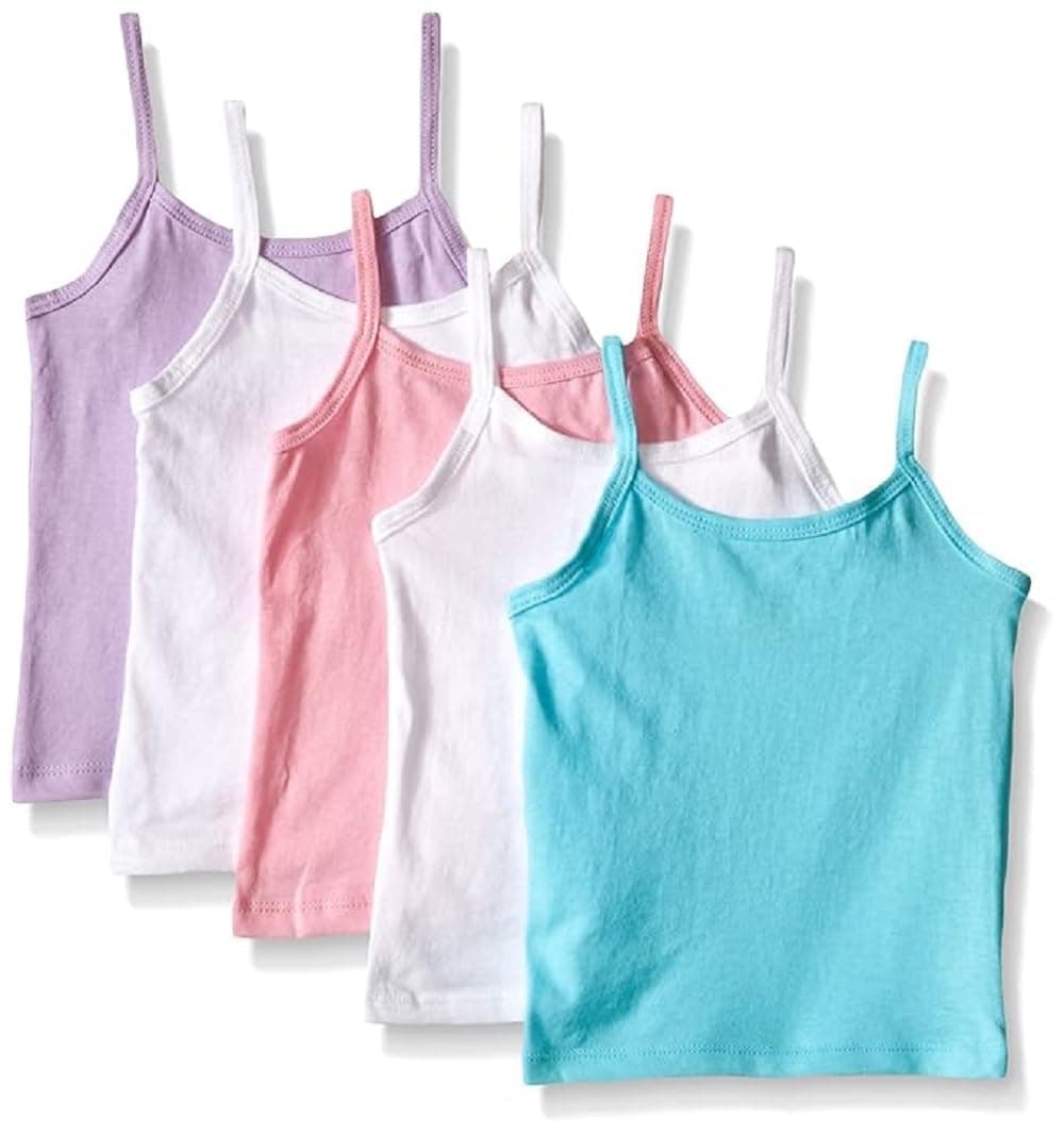 Toddler Girls’ Cami Pack, Tagless 100% Cotton Camisole, White 5-Pack, White