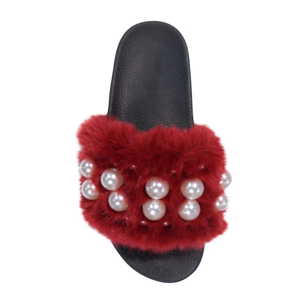 Christmas Time Lauren Wide Band Flip Flops Faux Fur Sandals Slippers for Teen Girls Women (Assorted Colors)