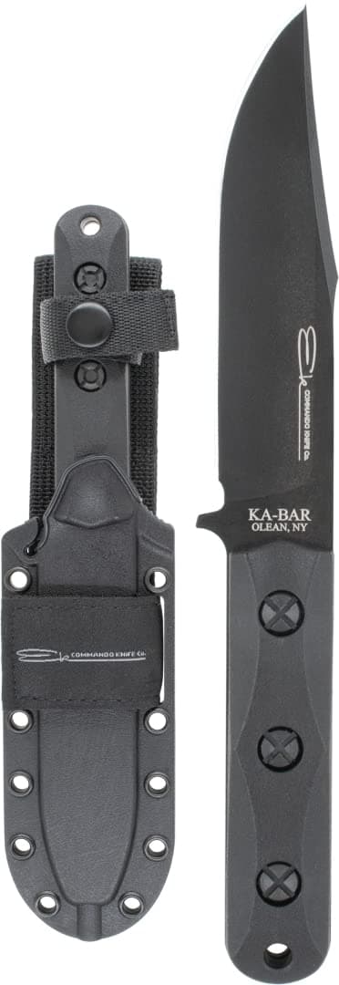 EK Commando Fixed Blade Knife 5" Clip Point 1095 Cro-Van Black Blade Ultramid Handle Black