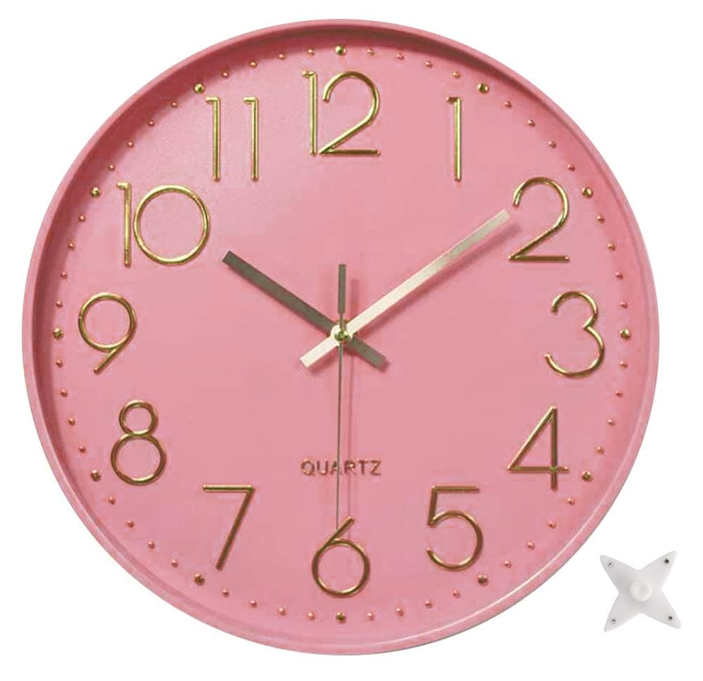 12 in Wall Clock Non-Ticking Quartz Silent Battery Operated Round Clocks Home Kitchen Office School Living Room Decor Clocks (Pink-Rose)
