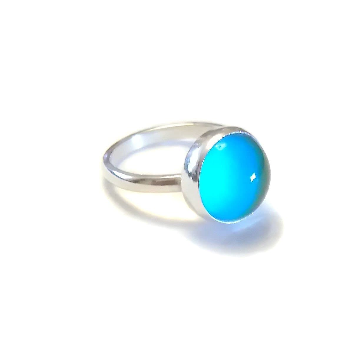 Sterling Silver Mood Ring, size S, Handmade 12mm Round Silver Mood Ring, Mood Stone Ring, Mood Ring, Colour Change Ring