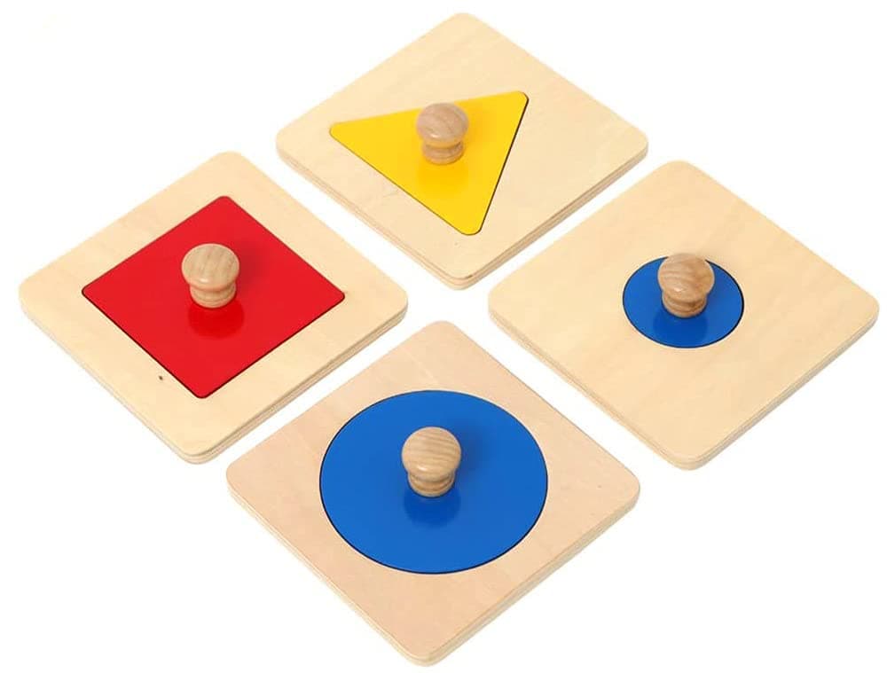 NNY Inc Baby Wooden Geometric Shape Puzzles, Montessori Matching Jigsaw Wood Knob Puzzle Peg Board Color Match Learning Teaching Toy 1 2 3 4 Years Gift for Toddler Preschool (Four Separation Boards)2