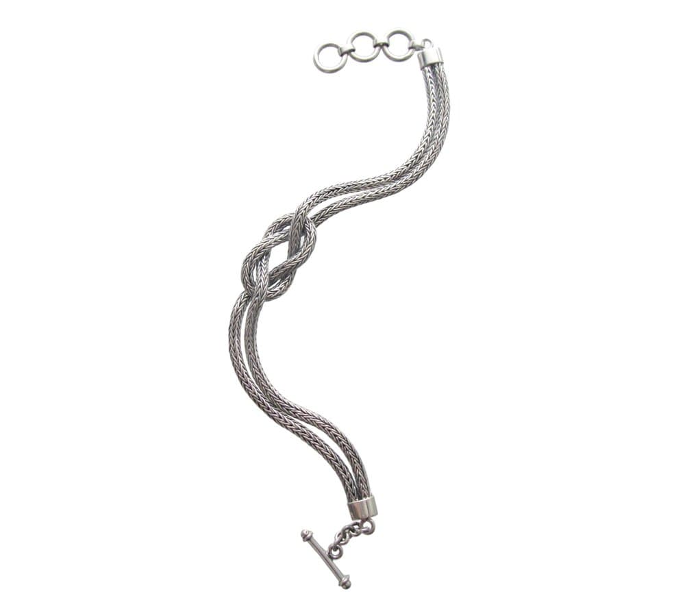 1974 Artisan Crafted Sterling Silver Double Chain Sailor's Knot Bracelet, 7 1/2"-8 1/2"