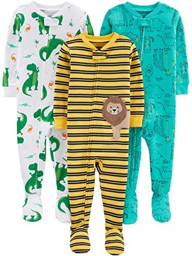 Simple Joys by Carter's Toddlers and Baby Boys' Snug-Fit Footed Cotton Pajamas, Pack of 3