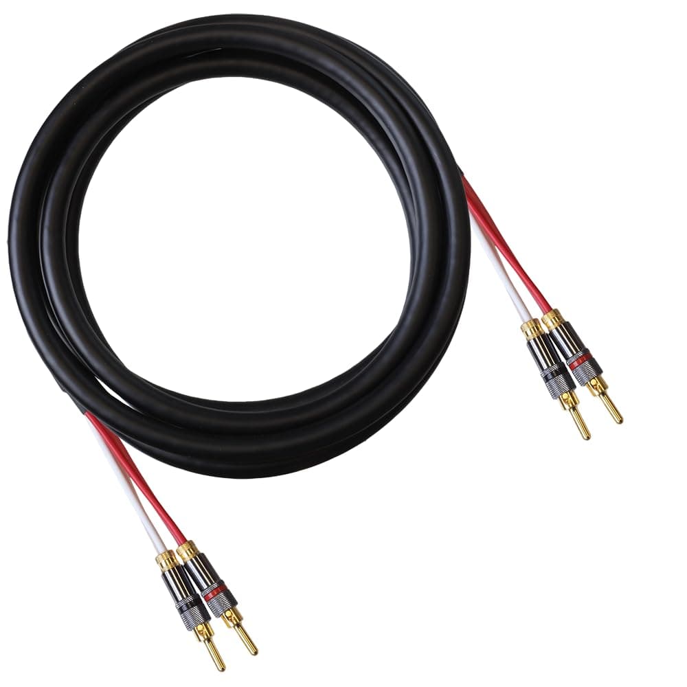 Blue Jeans Cable Canare 4S11 Speaker Cable, with Ultrasonically-Welded Conventional (Non-Bi-Wire) Terminations, (One Cable - for one Speaker); Assembled in The USA (8 Foot, Black, Bananas to Bananas)