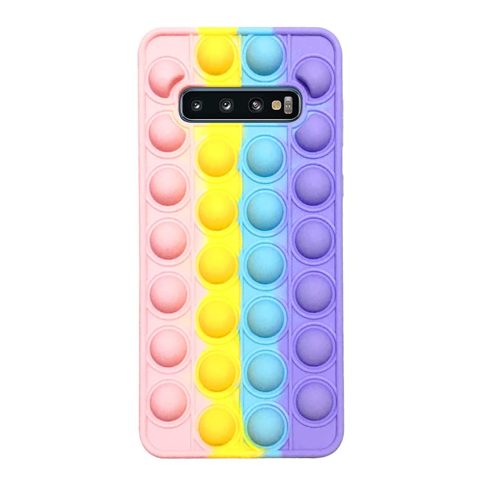 SDTEK Case Compatible with Samsung Galaxy S10, Bubble Fidget Pop Soft Silicone Phone Cover (Rainbow)
