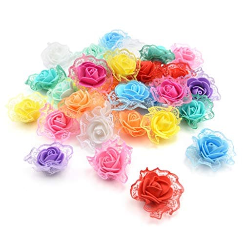 Fake flower heads in bulk wholesale for Crafts Mini Foam Rose Artificial Flowers for Home Wedding Car Decoration Party Home Decor Pompom Wreath Decorative Bridal Fake Flower 4.5cm 30pcs (Colorful)
