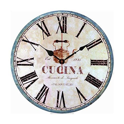 Cucina Italian French Country Wall Clock Decorative Rustic Cabin Country Decor Battery Operated Silent Wood Clock Large 16 inch