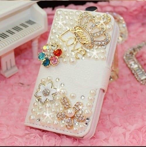 White Luxury 3D Fashion Handmade Bling Diamond PU Flip Leather Case Cover For Smart Mobile Phones 8 ( BLU STUDIO 6.0 HD D650a / D650i , Crown )