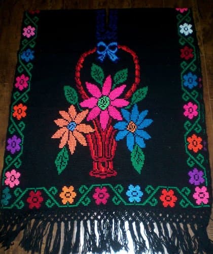 Beautifully Hand Made Mexican Poncho Cross Stitch Rebozo Shawl