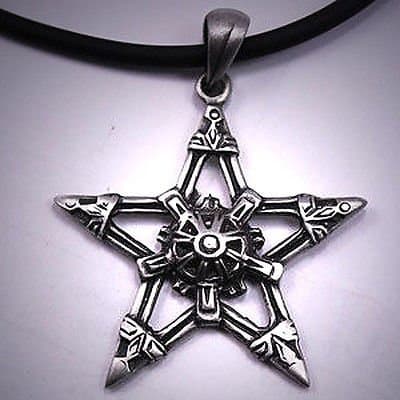 Necklace Choker w Tribal Star Pentagram Pewter Pendant