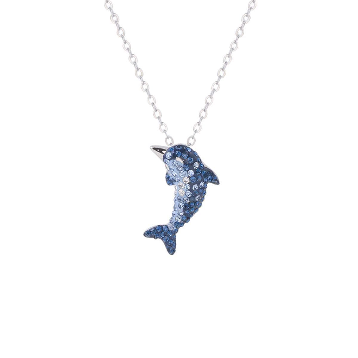 IMIKES925 Silver Blue White Gradient Crystal Dolphin Charm Pendant Necklace Gorgeous Jewelry Gifts for Women Girl, 18” Chain