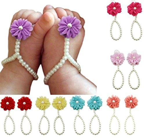 YingUS 5 Pairs Newborn Baby Infant Foot Flowers Ties Barefoot Sandal Shoes (Multicolors)
