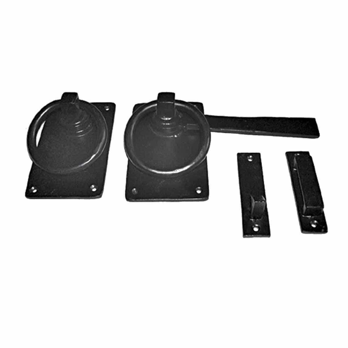 Renovators Supply Manufacturing Door Lock Latch 6.5 in. Black Wrought Iron Gate Latch Garage Barn Door Lock with Mounting Hardware