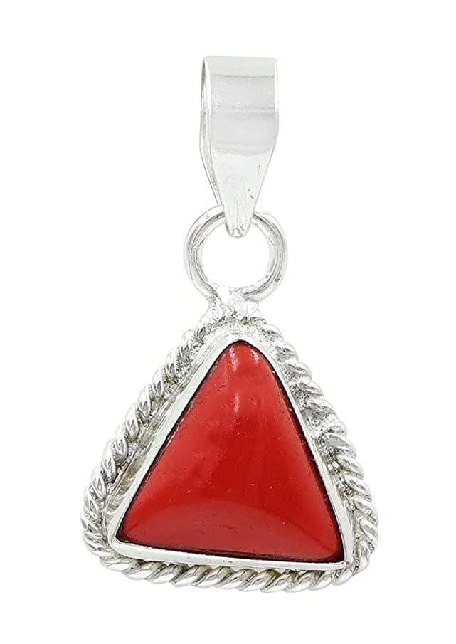 Red Coral Moonga precious Stone Pendant 11.55 Carat ( 12.25 Ratti ) Pure 925 Sterling Silver Pendant