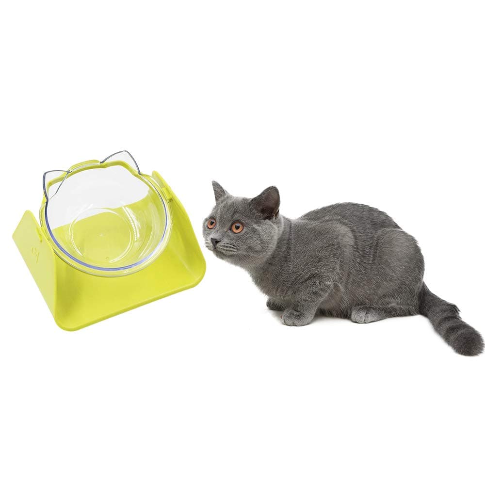 HanDingSM 15°Tilted Bowl Cat Feeder,Cat Bowl,Small Dog Bowl,Anti-skid Bowl Protection Pet Cervical Vertebra (Yellow)