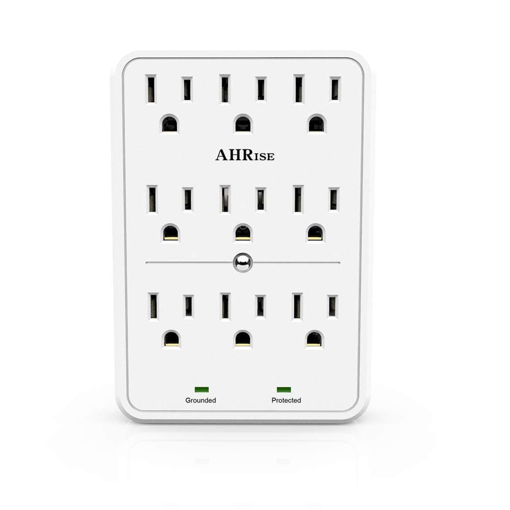 Surge Protector, AHRISE 9-Outlet Extender Wall Plug, 3 Prong Outlets, Power Adapter Splitter with 2100 Joules, Easy Install, White