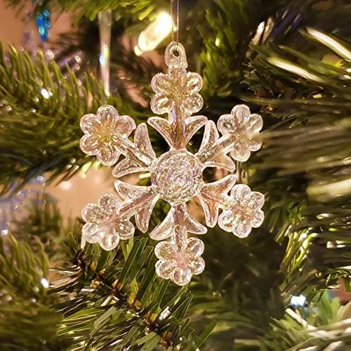 glasburg Style Glass Clear Glass Snowflake Ornament Winter Christmas Tree Hanging Decorations (12 Pieces).