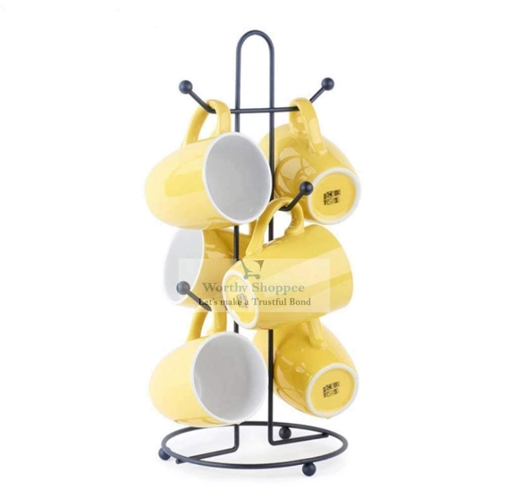 Tea Cup Stand Mug Holder Wrought Iron Heavy Quality Cup Stand For 6 Cup Kitchen Shelves, Cast Iron, Black, Pack Of 1 - Tabletop