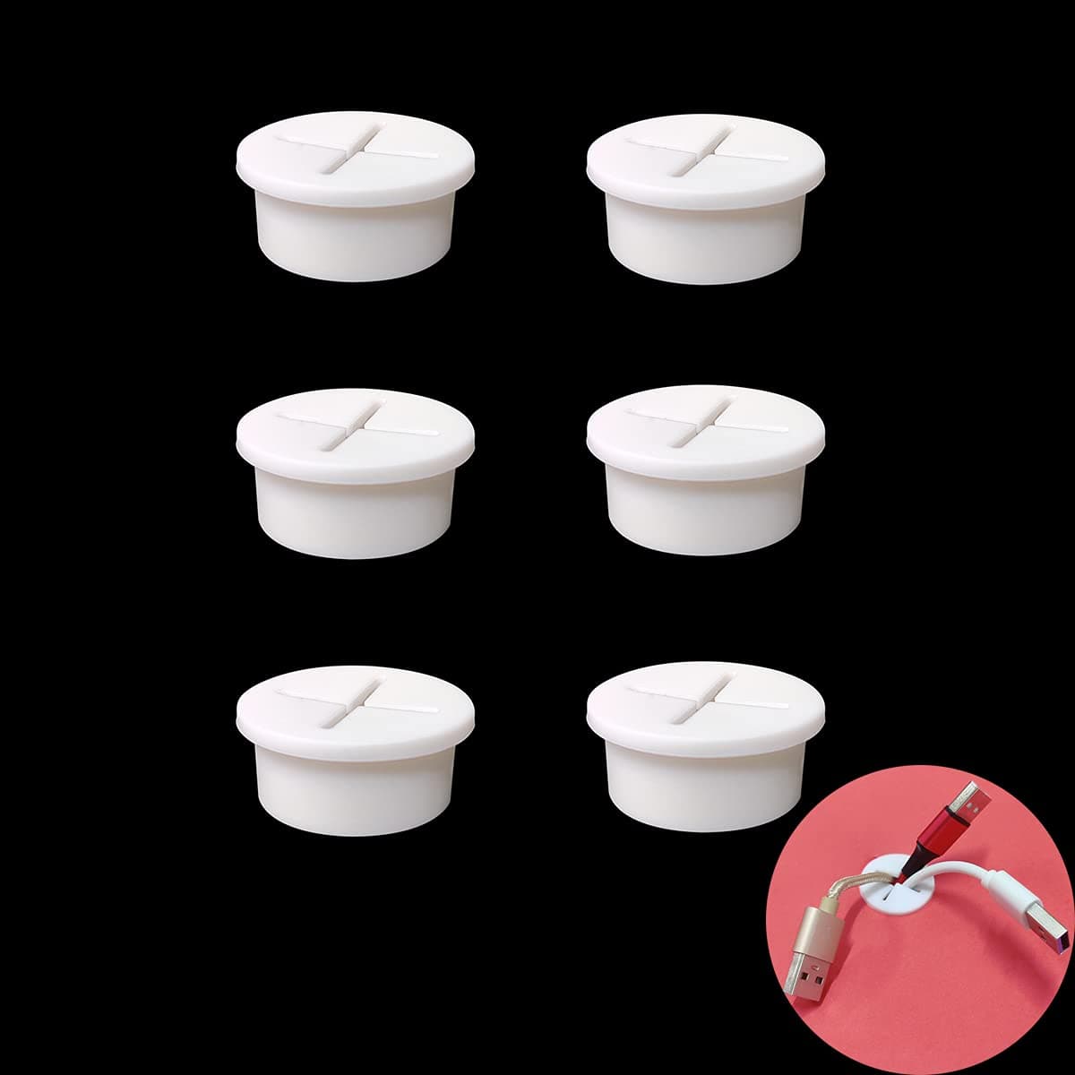 6 Pcs Cable Cord Grommet 1 Inch Flexible Wire Rubber Grommets Flexible Silicone Cable Cord Grommet Desk Grommet for TV Console and Other Furnitures Cover Cable Pass Through Management (White)