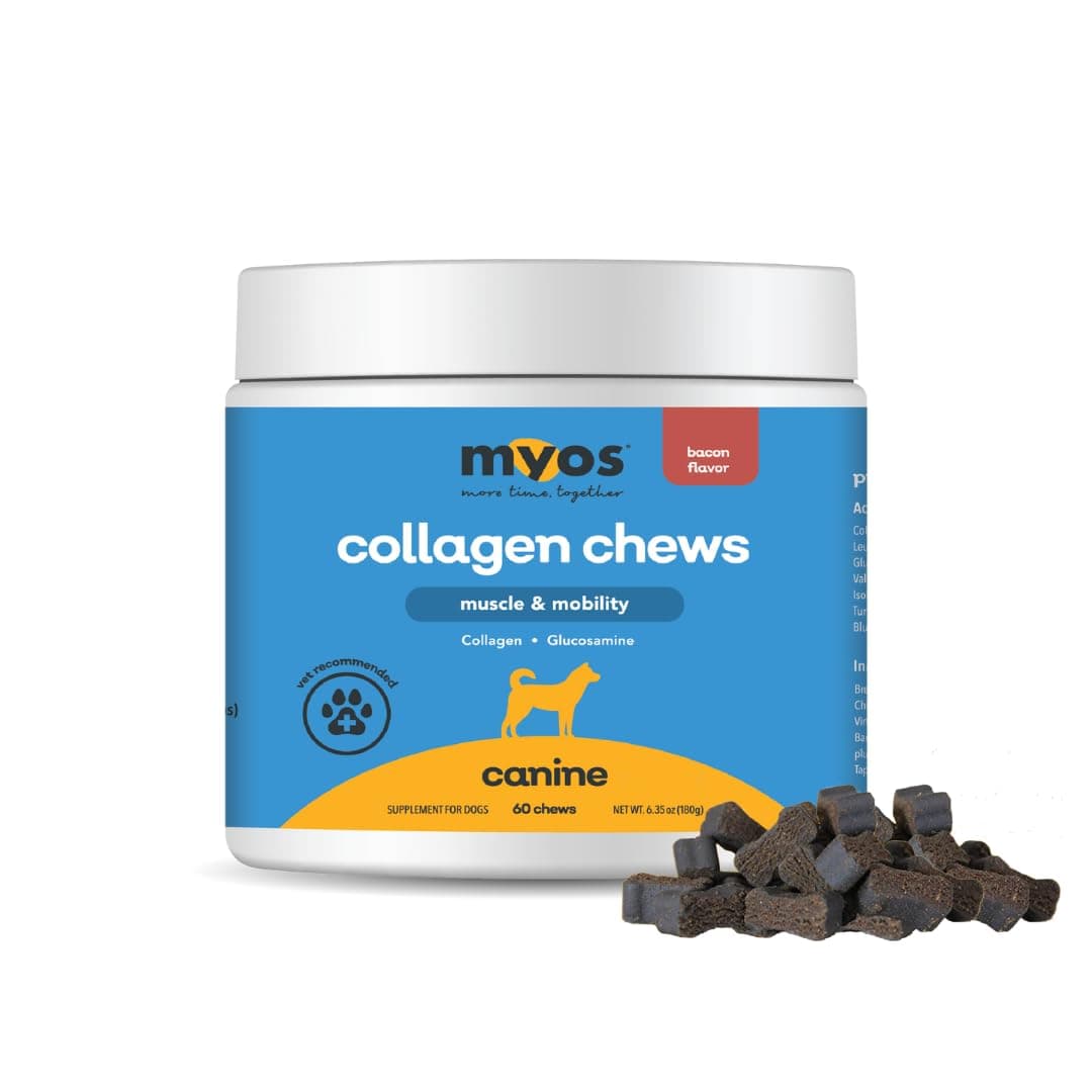 MYOS Canine Muscle & Mobility Chews – Collagen & Glucosamine for Dogs - Bacon Flavor Joint Supplement for Muscle, Bone & Joint Support, 60 Count