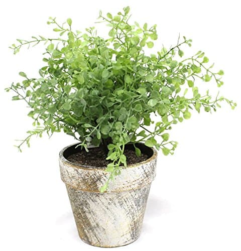 Silk Road Home Light Green Boxwood 10 Inch Artificial Topiary Plant in Faux Stone Pot