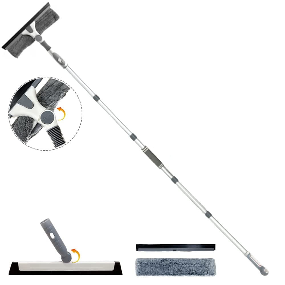 Lomida Professional Squeegee Window 180° Rotating Cleaning Equipment and Floor Brush Scrubber, Wiper Cleaner Squeegee, 77 Inch Extra Long for High Glass, Toilet Car Window, Gray (5j2tfloor001)