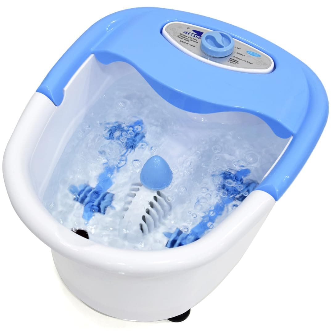 SKY LAND Foot Spa & Massager, Electric Heated Foot Bath with Bubbles, Shiatsu Massage Rollers, Ozone & Infrared Therapy, Relaxation & Pain Relief for Tired Feet at Home EM-2175