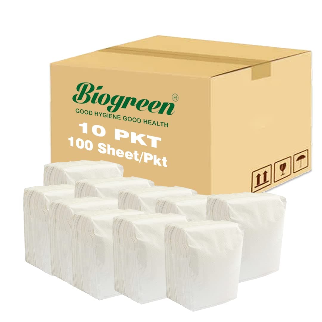 - Biogreen L-fold/Table Top White Paper Napkin Refill - 1000 Sheets ||, Per Packets 100 Sheets (Pack of 10)