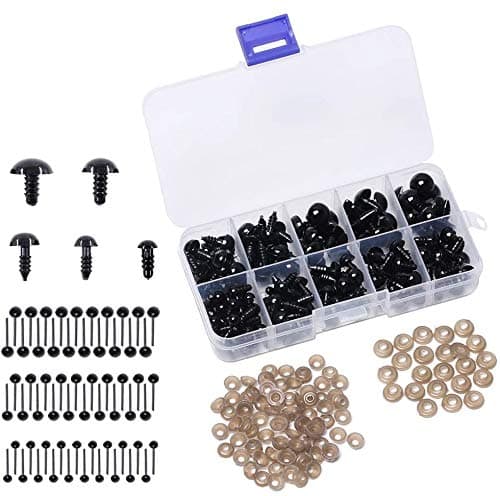Sopplea 202 PCS 8 Kind of Size Black Plastic Safety Eyes for Doll,Puppet, Plush Animal Making and Teddy Bear