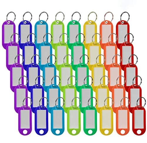40 Pack Plastic Key Tags with Split Ring Label Window, Keychain Assorted Colors