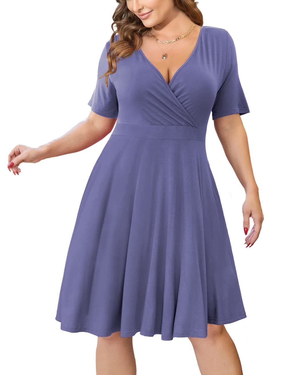 Ahlaray Womens Plus Size Dresses Short Sleeve Faux Wrap Causal Swing Dress with Pockets, L-4XL