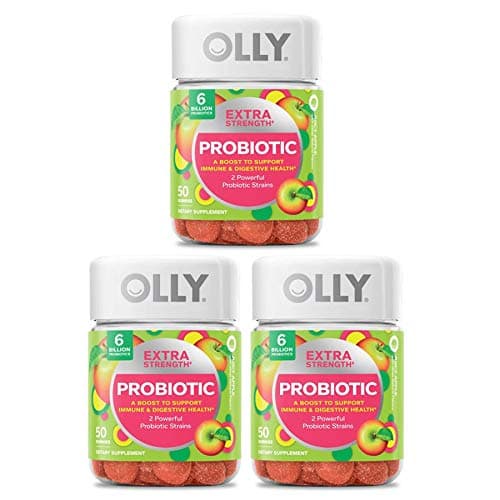 Olly Extra Strength Probiotic Gummy! 50 Gummies Juicy Apple Flavor! 6 Billion Probiotics Supplement! A Boost to Support Immune and Digestive Health! Choose from 1 Pack, 2 Pack or 3 Pack! (3 Pack)