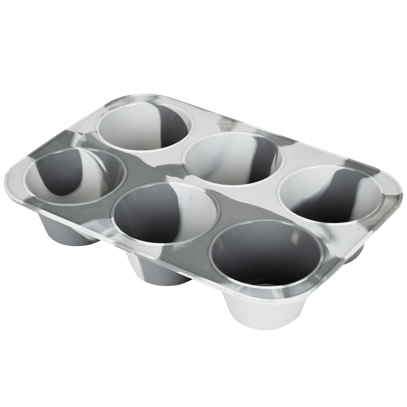 SUPER KITCHEN Large Silicone 6 Muffin Mould, Non-Stick Muffin Tray, Non-Stick Baking Tray, Baking Tray for Cupcakes, Brownies, Cakes, Pudding, 27.8 x 19 x 5 cm (Grey Mixed)