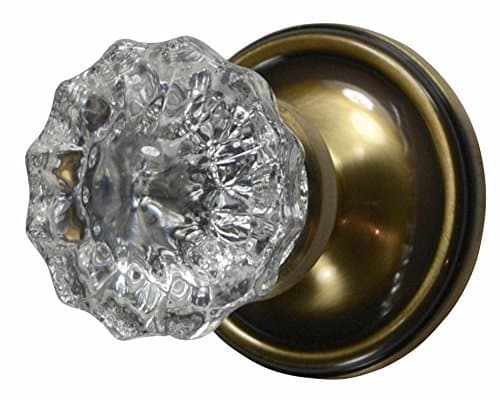 Regency Fluted Glass Door Knobs with Victorian Plate Rosette in Antique Brass (Privacy Bed/Bath)