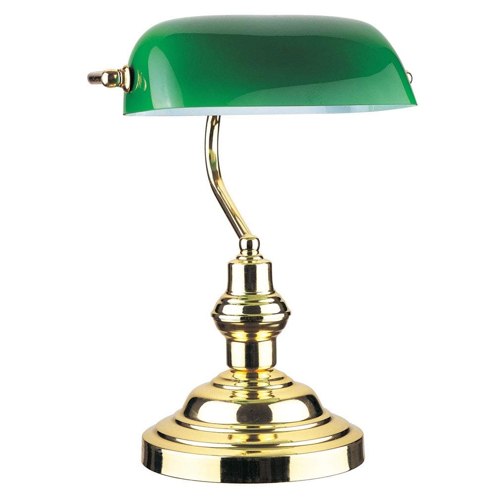 RUDY Bankers Desk Lamp 15"H, Green Glass Shade with Polished Gold Finish Brass Base - Elegant Home Accent and Perfect Gift