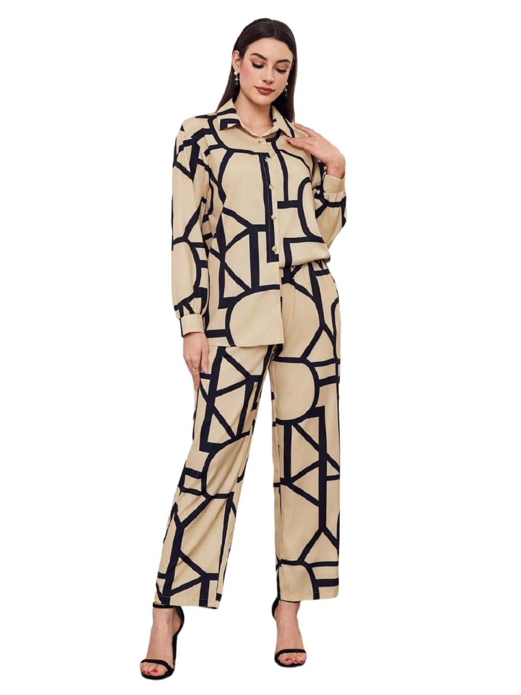 Bollyclues Women's Cotton Floral Printed Shirt Collar Tunic with Trousers Co-Ord Set/Cotton Cord Set for Women