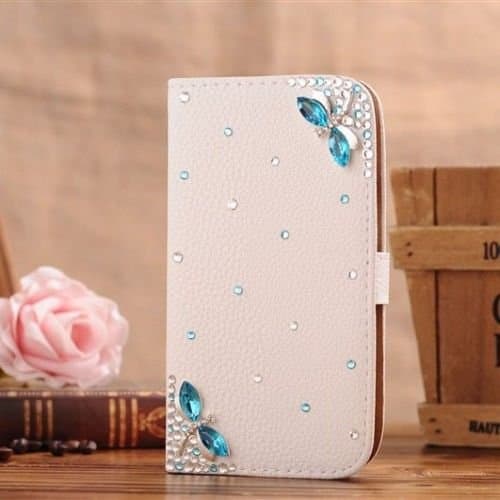 White Luxury 3D Fashion Handmade Bling Diamond PU Flip Leather Case Cover For Smart Mobile Phones 8 ( Blu Star 4.0 S410a S410i , Dragonfly )