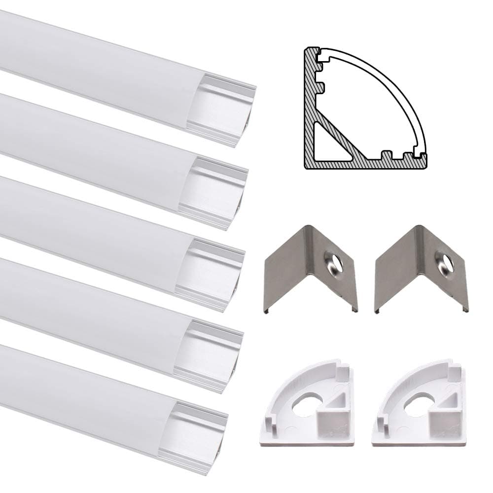 Jirvyuk LED Aluminium Profile, for LED Strip Lights With Milky White Lid, End Caps and Metal Mounting Clips (Silver) (0.5M-V)